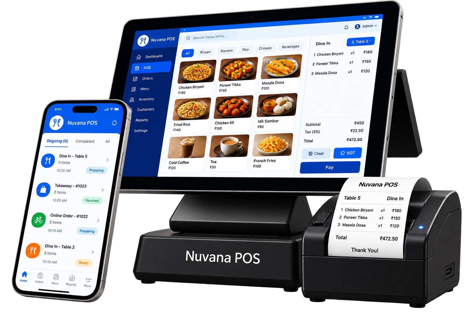 Nuvana POS desktop, mobile app and receipt printer