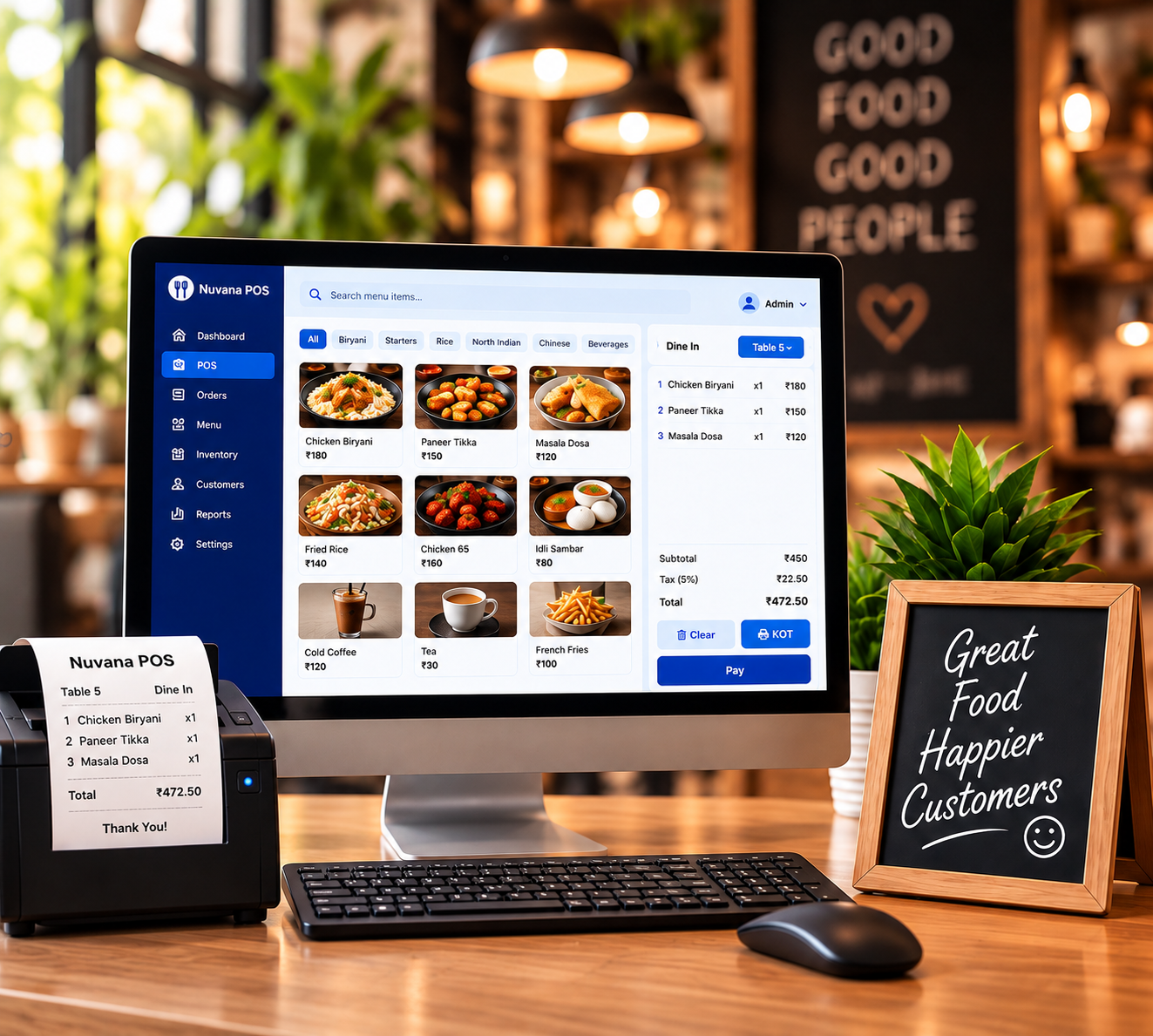 Nuvana point of sale system on a restaurant counter